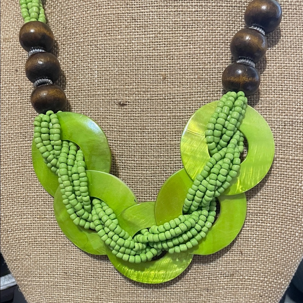 27.5” Vintage Green Tribal Heishi Necklace beautiful Abalone Shell disks